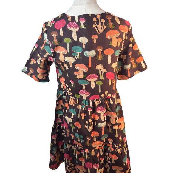 Princess Highway Size 2 Mushroom Print Short Sleeve Tiered Dress Linen Blend NWT - Picture 12 of 16